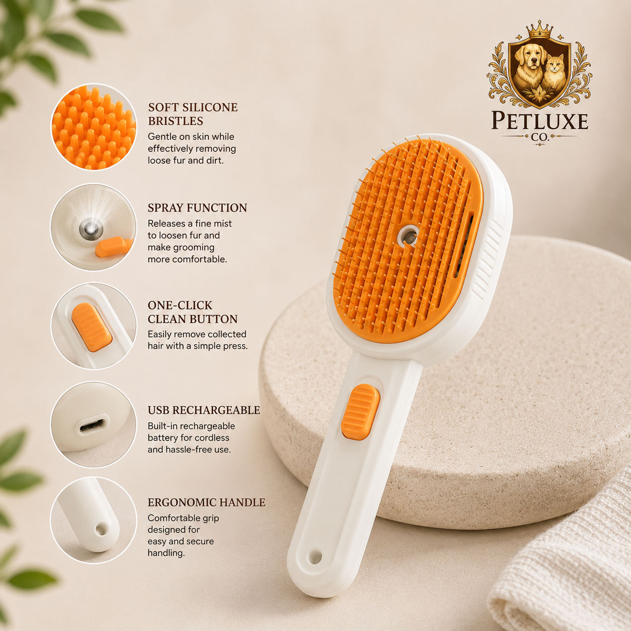 PetLuxe™ Self-Cleaning Grooming Brush
